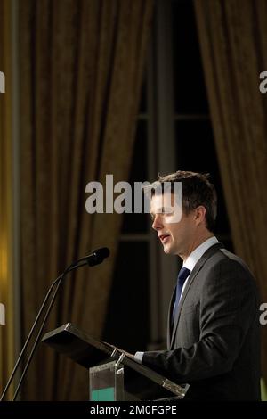 Le Prince héritier Frederik prend la parole à l'ouverture du Forum mondial sur la croissance verte, le mardi 11 octobre. 2011, à Copenhague, Danemark. (Peter Hove Olesen/POLFOTO) Banque D'Images