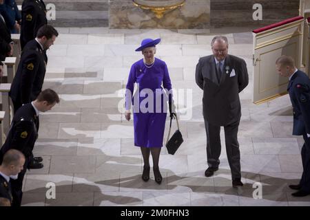 La famille royale danoise participe à un service religieux de célébration à l'église du Palais Christiansborg, dimanche 15 janvier. En relation avec le 40th de la reine Margrethe. Jubilé. (Unger Anthon/POLFOTO) Banque D'Images