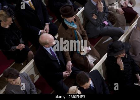 La famille royale danoise participe à un service religieux de célébration à l'église du Palais Christiansborg, dimanche 15 janvier. En relation avec le 40th de la reine Margrethe. Jubilé. (Unger Anthon/POLFOTO) Banque D'Images