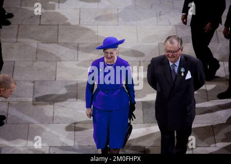 La famille royale danoise participe à un service religieux de célébration à l'église du Palais Christiansborg, dimanche 15 janvier. En relation avec le 40th de la reine Margrethe. Jubilé. (Unger Anthon/POLFOTO) Banque D'Images