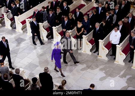 La famille royale danoise participe à un service religieux de célébration à l'église du Palais Christiansborg, dimanche 15 janvier. En relation avec le 40th de la reine Margrethe. Jubilé. (Unger Anthon/POLFOTO) Banque D'Images