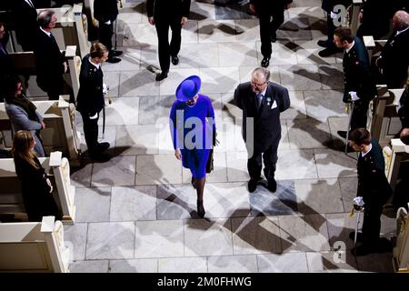 La famille royale danoise participe à un service religieux de célébration à l'église du Palais Christiansborg, dimanche 15 janvier. En relation avec le 40th de la reine Margrethe. Jubilé. (Unger Anthon/POLFOTO) Banque D'Images