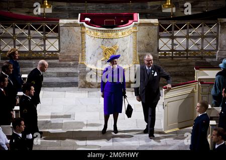 La famille royale danoise participe à un service religieux de célébration à l'église du Palais Christiansborg, dimanche 15 janvier. En relation avec le 40th de la reine Margrethe. Jubilé. (Unger Anthon/POLFOTO) Banque D'Images