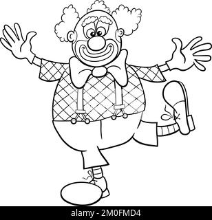 Dessin animé noir et blanc illustration de drôle clown cirque bande dessinée caractère coloriage page Illustration de Vecteur