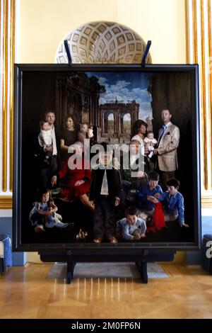 Le nouveau portrait de l'artiste danois de la famille royale Thomas Kluge exposé au Musée Amalienborg. Banque D'Images