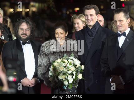 La première danoise de Seigneur des anneaux : retour du Roi. Photos : Peter Jackson, la princesse Alexandra, le prince Joachim et Viggo Mortensen. Banque D'Images