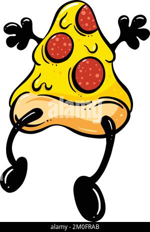 Mignon Cartoon Pizza Slice personnage avec des garnitures gaies dans l'illustration vectorielle Illustration de Vecteur