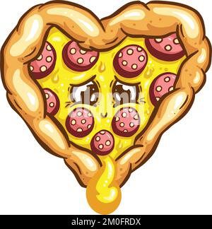 Mignon Cartoon Pizza Slice personnage avec des garnitures gaies dans l'illustration vectorielle Illustration de Vecteur