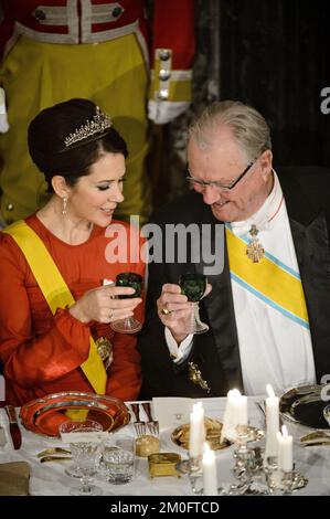 Réception d'État au palais de Fredensborg en présence de la princesse de la Couronne Mary et du prince Consort Henrik Banque D'Images