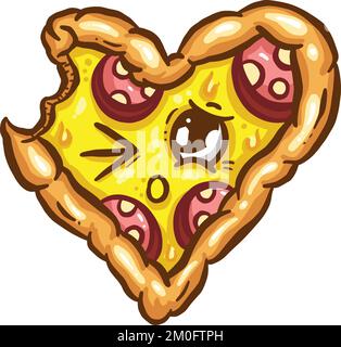 Mignon Cartoon Pizza Slice personnage avec des garnitures gaies dans l'illustration vectorielle Illustration de Vecteur