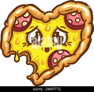 Mignon Cartoon Pizza Slice personnage avec des garnitures gaies dans l'illustration vectorielle Illustration de Vecteur