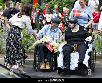 Sur 17 mai 2019 HRH la princesse Marie a visité la maison familiale de la Fondation Tryg au Centre neurologique Hammel. La nouvelle maison familiale donne aux enfants atteints de lésions cérébrales la possibilité de faire en sorte que leurs familles soient proches tout en recevant un traitement au Centre neurologique. Banque D'Images