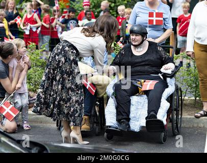 Sur 17 mai 2019 HRH la princesse Marie a visité la maison familiale de la Fondation Tryg au Centre neurologique Hammel. La nouvelle maison familiale donne aux enfants atteints de lésions cérébrales la possibilité de faire en sorte que leurs familles soient proches tout en recevant un traitement au Centre neurologique. Banque D'Images