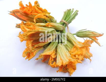 La plupart des parties de la citrouille sont comestibles, y compris les fleurs. Les fleurs de citrouille sont également utilisées comme légumes. Banque D'Images
