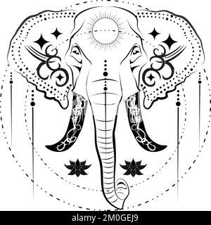 illustration de l'ensemble de lignes de tatouage tribal hindou éléphant au format vectoriel Illustration de Vecteur