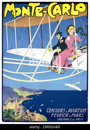 Monte Carlo cours d’aviation. Février-Mars 1909 par Jules Alexandre Grün (1868-1934). Affiche publiée en 1909 en France. Banque D'Images