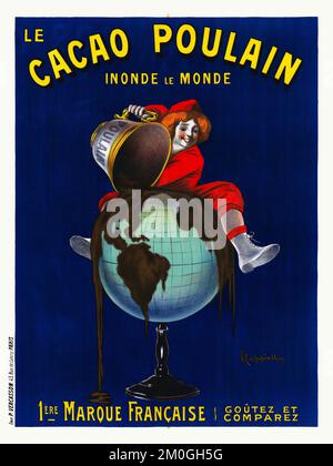 Le cacao Poulain. Inonde le monde. 1ère marque française. Goutez et comparez par Leonetto Cappiello (1875-1942). Affiche publiée en 1911 en France. Banque D'Images