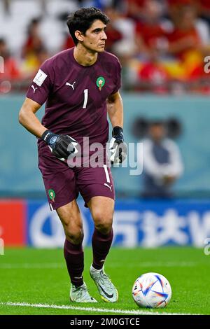 AL RAYYAN, QATAR - DÉCEMBRE 6 : Yassine Bounou du Maroc pendant la ronde de 16 - coupe du monde de la FIFA Qatar 2022 match entre le Maroc et l'Espagne au stade de la ville d'éducation sur 6 décembre 2022 à Al Rayyan, Qatar (photo de Pablo Morano/BSR Agency) Banque D'Images