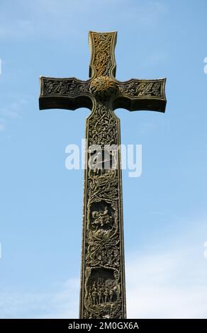 Celtic Cross, Durham Cathedral, Durham, Co Durham, Tyne and Wear, ROYAUME-UNI. La cathédrale de Durham est une cathédrale normande, construite entre 1093 et 1133 Banque D'Images