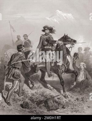 Giuseppe Garibaldi, 1807 - 1882 ans, mène ses hommes à la bataille de Varèse, 26 mai 1859, pendant la seconde guerre d'indépendance italienne. Après une œuvre contemporaine d'Adolphe Jean Baptiste Bayot. Banque D'Images
