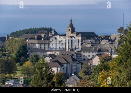 France, Cantal, Montsalvy, étiqueté Petites CITES de caractere, Chattaigneraie cantalienne Banque D'Images