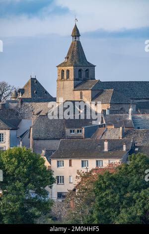 France, Cantal, Montsalvy, étiqueté Petites CITES de caractere, Chattaigneraie cantalienne Banque D'Images