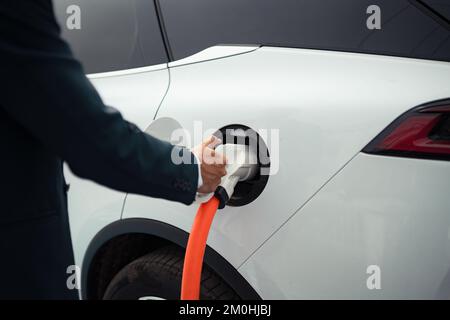 photo en gros plan de la charge du véhicule électrique Banque D'Images