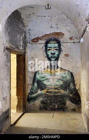 France, Haut-Rhin, neuf Brisach, Musée d'Art urbain et d'Art de la rue (MAUSA) abrité dans un ancien casemate de la citadelle Vauban classé au patrimoine mondial de l'UNESCO, fresque d'Eddie Colla Banque D'Images