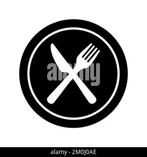PICTOGRAMME D'ASSIETTE AVEC COUTELLERIE CROISÉE, FOURCHETTE ET COUTEAU Illustration de Vecteur