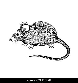 Rat ou souris, enchevêtrement à la main, animal stylisé, symbole tendance de la richesse Illustration de Vecteur