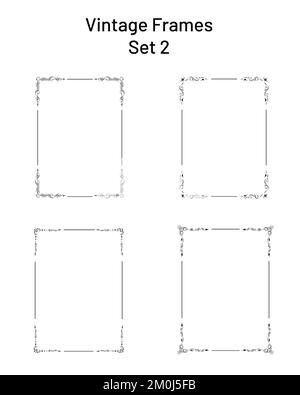 Ensemble de quatre cadres ornés uniques avec des coins fleurires, retang Illustration de Vecteur