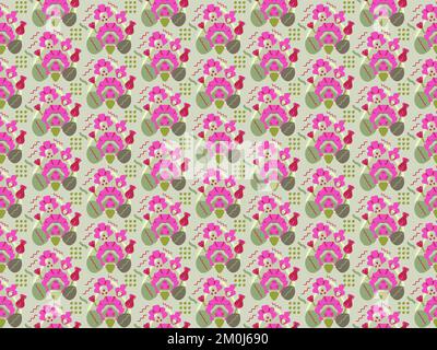 Motif vectoriel sans couture avec fleurs roses et magenta sur le vert Illustration de Vecteur