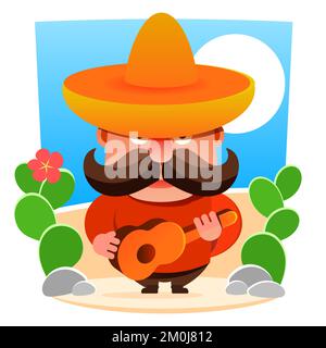 sombrero chapeau maïs mexicain logo de restaurant mascotte hipster rétro vintage personnage dessin animé illustration Illustration de Vecteur