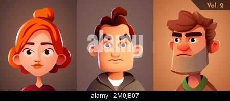ensemble d'avatar de 3d dessins animés. Collection visage humain. Illustration vectorielle Illustration de Vecteur