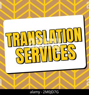 Affiche affichant les Services de traduction. Organisation de présentation de l'entreprise qui fournit des personnes pour traduire la parole Banque D'Images