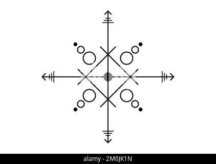 sceau sacré d'énergie puissante, sigil pour la protection avec des formes géométriques et des flèches mystiques, symbole de tatouage noir vectoriel isolé sur le backgroun blanc Illustration de Vecteur