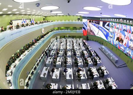 Moscou, Russie. 07th décembre 2022. Le ministre russe de la Défense, Sergei Shoigu, s'exprime lors d'une rencontre avec des officiers russes de haut niveau à Moscou, en Russie, le mardi, décembre. 6, 2022. Photo du bureau de presse du ministère de la Défense russe/upi crédit: UPI/Alay Live News Banque D'Images