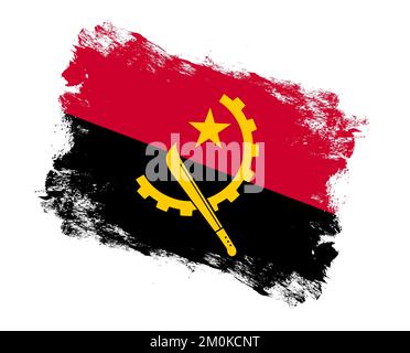 Pinceau peint drapeau de l'angola sur fond blanc Banque D'Images