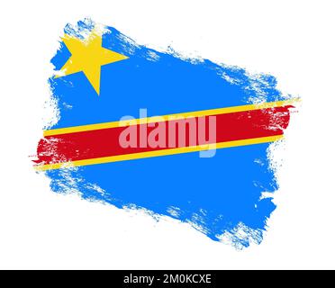 Pinceau peint drapeau de la république démocratique du congo sur fond blanc Banque D'Images