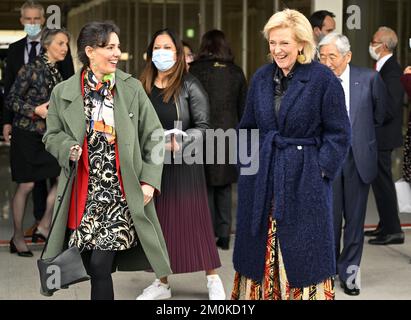 La ministre fédérale Hadja Lahbib et la princesse Astrid de Belgique photographiées lors d'une visite du circuit international de course de Suzuka à Suzuka, lors de la Mission économique belge au Japon, le mercredi 07 décembre 2022. Une délégation avec la princesse et divers ministres se rendra à Tokyo, Nagoya, Osaka et Kyoto. BELGA PHOTO ERIC LALMAND Banque D'Images