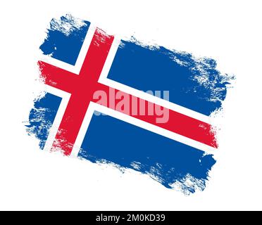 Pinceau peint drapeau de l'islande sur fond blanc Banque D'Images