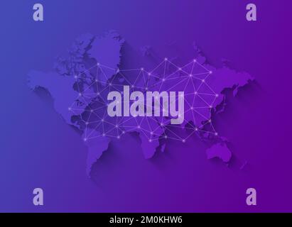 Carte du monde et illustration du réseau numérique isolée sur fond violet Banque D'Images
