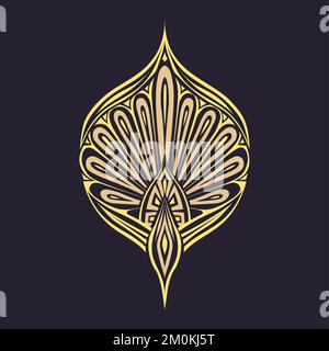 Illustration vintage de luxe Vector. Décoration damassé jaune clip art tracery sur fond sombre. Carte de banderole à motif rococo floral carrée Illustration de Vecteur