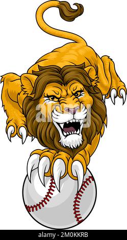 Mascotte de l'équipe de sports d'animaux de baseball Lion Illustration de Vecteur