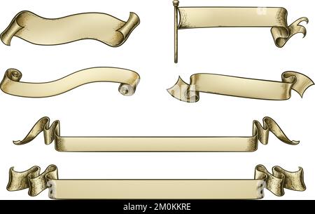 Ruban en bois de rouleau de papier banderole parchemin drapeau Illustration de Vecteur