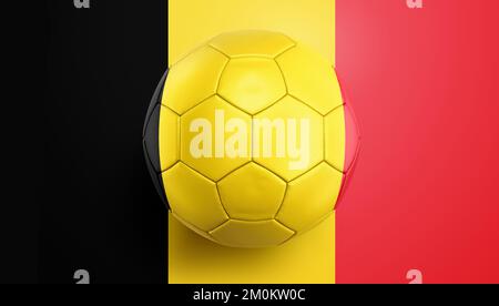 Ballon de football drapeau belge sur fond de drapeau belge. 3D illustration. Banque D'Images