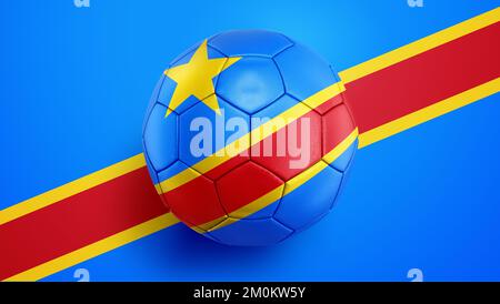 Ballon de football Congo drapeau DR sur fond de drapeau RD Congo. 3D illustration Banque D'Images