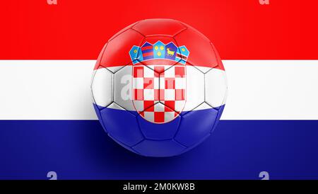 Ballon de football drapeau de Croatie sur fond de drapeau de Croatie. 3D illustration Banque D'Images