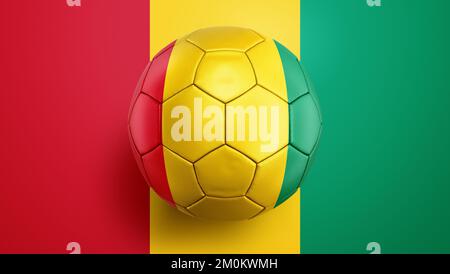 Ballon de football drapeau de Guinée sur fond de drapeau de Guinée. 3D illustration Banque D'Images