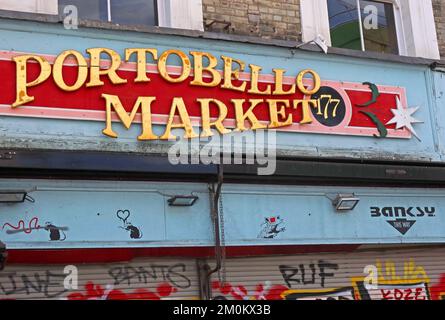 Portobello Market, 177 Portobello Road, Notting Hill, Londres, Royaume-Uni, W11 2DY Banque D'Images